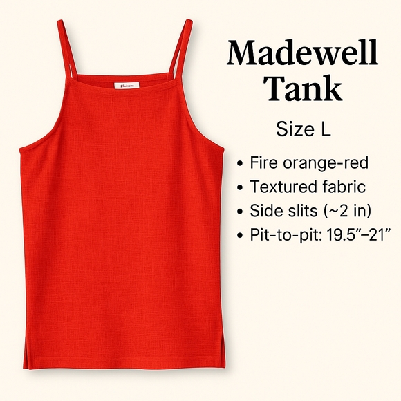 Madewell Fire Orange Textured Tank Top | Size L - Picture 1 of 8